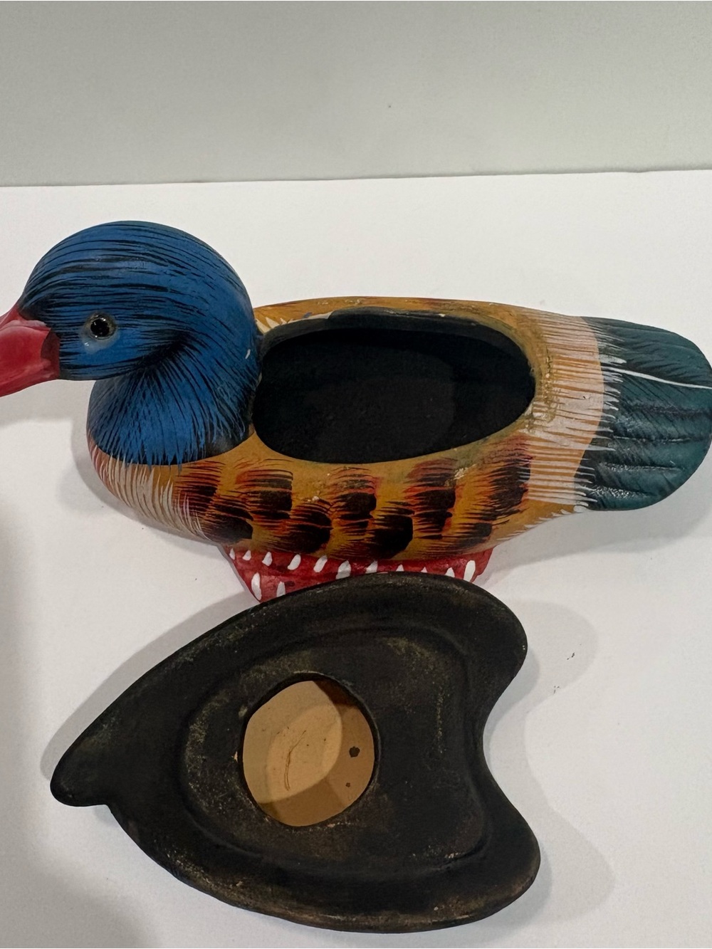 Vintage 6" Hand-Painted Ceramic Mallard Duck  Trinket Box Lidded Figurine - Picture 4 of 7